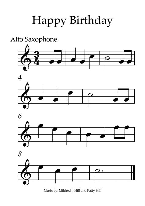 Arranged by Juan Arce. . Saxophone happy birthday notes